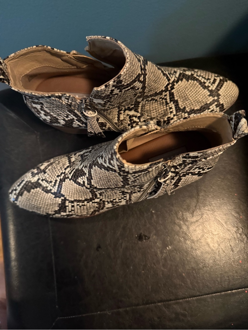 Snake Print Ankle Boots - Neutral Tones